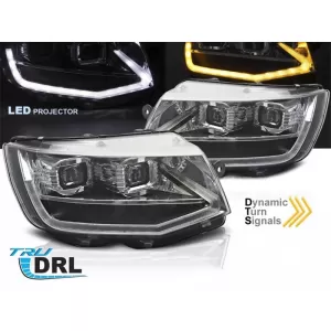 Set di fari a LED tuning adatto per Volkswagen T6 2015-2019 con base nera, per il modello con luci DRL di fabbrica, sinistro e destro-image-6238789
