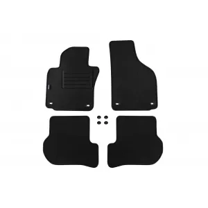 Mochete de podea din carpetă cu două straturi, potrivite pentru Skoda Octavia II, RS, Scout 2004-2007, din țesătură Rex, set de 4 bucăți, negre cu deschideri ovale
