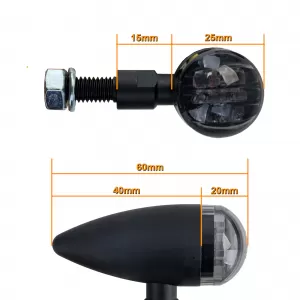Motorcycle LED Universal Mini Turn Signal Bullet Black Smoked Glass with E-Mark
