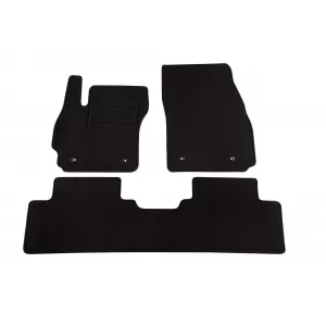 Tălpi de mochetă cu două straturi, potrivite pentru Mazda 5 2010-2018, 5-7 locuri, set de 3 bucăți, negre, de la Petex, țesătură Rex.