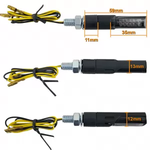 Motorcycle LED Mini Turn Signal Bolt Black Tinted Universal with E-Mark