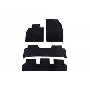 Mochete de podea din covor cu două straturi, potrivite pentru Renault Grand Scenic 2009-2016, 7 locuri, set de 4 bucăți, negre, de la Petex, țesătură Rex.