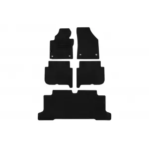 Mochete din covor cu două straturi, potrivite pentru VW Touran 2003-2007, cu 7 locuri, cu deschideri ovale, set de 5 bucăți, negre