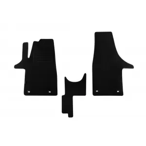 Covorașe de podea din mochetă cu două straturi, potrivite pentru VW T5 2003-2015 cu ampatament scurt, 3 locuri, set de 3 bucăți, negre, de la Petex, țesătură Rex.