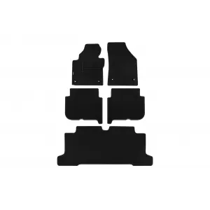 Tălpi de mochetă cu două straturi, potrivite pentru VW Touran 2007-2015, cu 7 locuri, cu deschideri ovale, set de 5 piese, negre