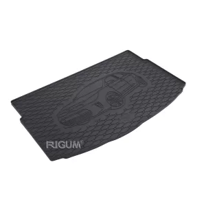Rubber trunk mat by Rigum suitable for Kia Rio after 2017, with vehicle silhouette logo, black