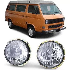 Clear glass headlight H4 chrome for VW T2 73-79 + T3 79-92
