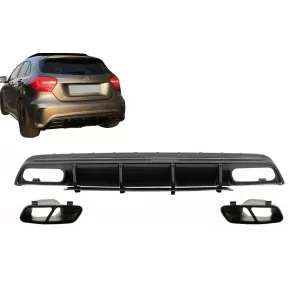 image-78-Rear Bumper Valance Diffuser with Exhaust Tips suitable for Mercedes A-Class W176 (2013-2018) A45 Facelift Design Carbon Film