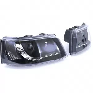 Fari anteriori con luce diurna a LED di colore nero, adatti per VW Transporter Bus T5 03-09-image-6257163