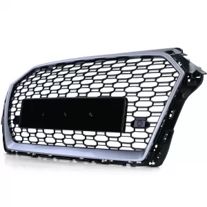 Sport grille honeycomb grille black gloss silver for Audi A3 8V 16-20 without ACC