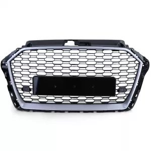 Sport grille honeycomb grille black gloss silver for Audi A3 8V 16-20 without ACC