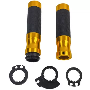 Motorcycle Aluminum Grip Set Handlebar Grips Sport Line Pair Gold incl. Throttle Cable Adapter