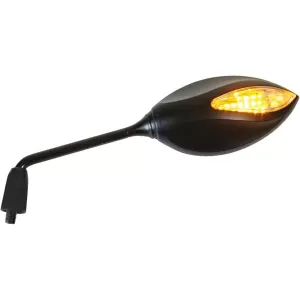 Motorcycle Universal Scooter Mirror Pair with LED Indicator Metal Housing Black