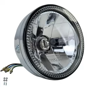 Syline Headlight 5 3/4 inch Chrome LED Ring E-approved Universal Motorcycle H4