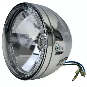 Syline Headlight 5 3/4 inch Chrome LED Ring E-approved Universal Motorcycle H4