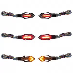 Motorcycle LED Indicator Taillight Combo Black Clear Pair with E-Mark