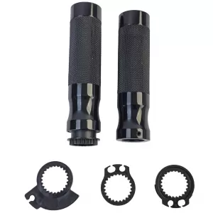 Motorcycle Aluminum Grip Set Handlebar Grips Sport Line Pair Black incl. Throttle Cable Adapter