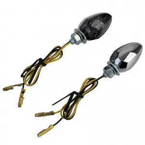 Motorcycle LED Mini Turn Signals Custom Drop Style Chrome / Smoke with E-Mark