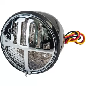 image-1-Univerzális motorkerékpár LED hátsó lámpa STOP króm fekete E-jellel