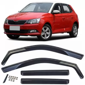 Wind deflector rain deflector 4-piece black tinted for Skoda Fabia 2014-2021