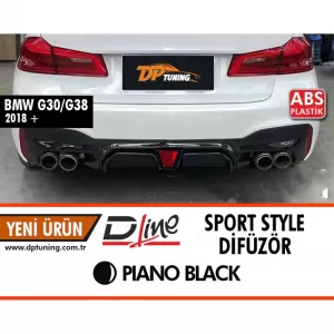 image-46-G30-G38 Sport Style hátsó diffózor lámpával, zongoralakk fekete ABS / 2017-2022