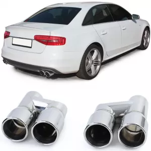 Sport exhaust tailpipes 76mm twin pipe stainless steel pair for Audi A4 B8 sedan 07-15