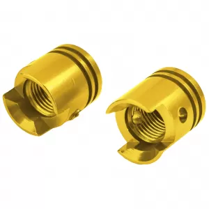 Valve caps aluminum yellow piston style universal for car motorcycle quad 2 pieces