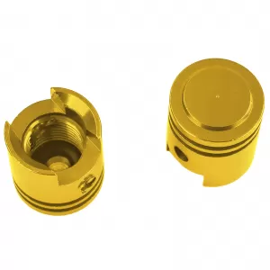 Valve caps aluminum yellow piston style universal for car motorcycle quad 2 pieces