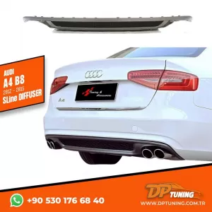 image-2-Audi A4 B8 FL S Line hátsó diffúzor bal+jobb dupla kivezetéses matt sötétszürke ABS / 2012-2015 (Standard lökhárító)
