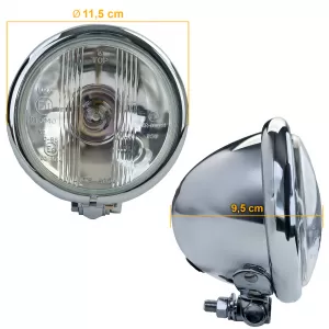 Chrome headlight 4.5" 11.5cm H4 E-approved 12V motorcycle universal 35/35W