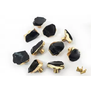 Natural Shape Obsidian Brass Cabinet Handles Satin Brass Handles for Home Decor 10 pcs