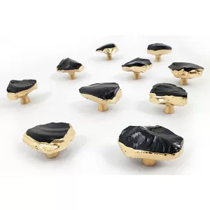 Natural Shape Obsidian Brass Cabinet Handles Satin Brass Handles for Home Decor 10 pcs