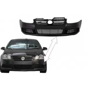 image-8-Front Bumper suitable for VW Golf V 5 (2003-2007) Jetta (2005-2010) R32 Piano Glossy Black Grille