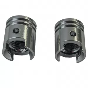 Valve caps aluminum silver piston style universal for car motorcycle quad 2 pieces