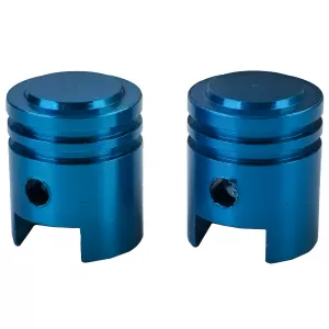 Valve caps aluminum blue piston style universal for car motorcycle quad 2 pieces