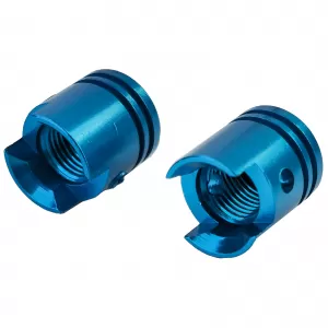 Valve caps aluminum blue piston style universal for car motorcycle quad 2 pieces