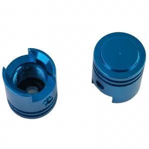Valve caps aluminum blue piston style universal for car motorcycle quad 2 pieces