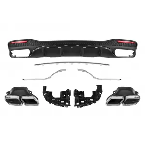Diffusore tipo GLE63 con terminali cromati adatto per paraurti posteriore A Design Mercedes GLE W166 2015-2019 -oo--oo-, con finitura cromata-image-6264598