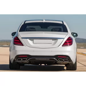Diffusore tipo S63 con terminali cromati adatto per paraurti posteriore A Design su Mercedes Classe S W222 2017-2019, con finiture cromate-image-6265745