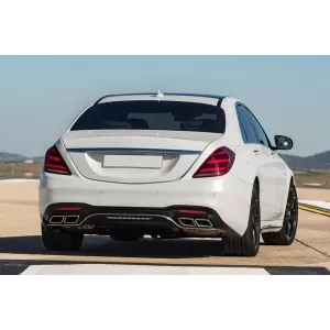 Diffusore tipo S63 con terminali cromati adatto per paraurti posteriore A Design su Mercedes Classe S W222 2017-2019, con finiture cromate-image-6265746