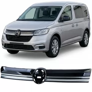 Kühlergrill Frontgrill Schwarz Glanz mit Chromleisten für VW Caddy V SB ab 2020