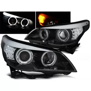 HEADLIGHTS ANGEL EYES BLACK LED INDICATOR fits BMW E60/E61 03-07
