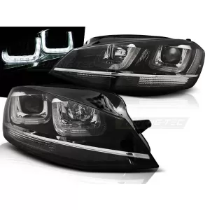 HEADLIGHTS U-LED LIGHT BLACK WITH CHROME LINE fits VW GOLF 7 11.12-17