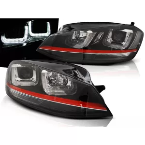 HEADLIGHTS U-LED LIGHT BLACK WITH RED LINE SPORT fits VW GOLF 7 12-17 