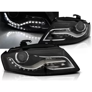 HEADLIGHTS TRUE DRL BLACK fits AUDI A4 B8 04.08- 11