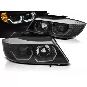 HEADLIGHTS ANGEL EYES LED 3D BLACK fits BMW E90/E91 05-08