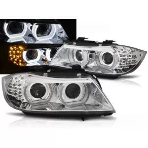 XENON HEADLIGHTS ANGEL EYES LED DRL CHROME fits BMW E90/E91 09-11