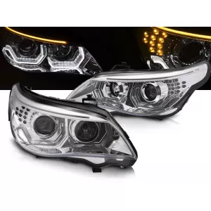 HEADLIGHTS ANGEL EYES LED 3D CHROME fits BMW E60 E61 03-07