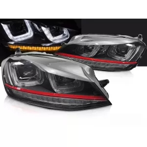 HEADLIGHTS LIGHT SEQ BLACK WITH RED LINE fits VW GOLF 7 13-17