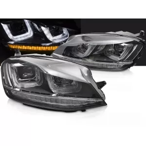 HEADLIGHTS LIGHT SEQ BLACK WITH CHROME LINE fits VW GOLF 7 13-17